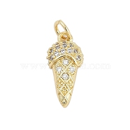 Brass Micro Pave Cubic Zirconia Pendants, Ice Cream Charms, Long-Lasting Plated, Rack Plating, Lead Free & Cadmium Free, with Jump Ring, Real 18K Gold Plated, 16.5x7.5x4mm, Hole: 3.5mm(KK-G522-24G)