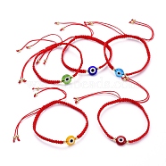 Adjustable Nylon Thread Braided Bead Bracelets, with Handmade Evil Eye Lampwork Beads and Brass Beads, Mixed Color, Inner Diameter: 2-1/2 inch~4-1/8 inch(6.5~10.5cm)(BJEW-JB05293)
