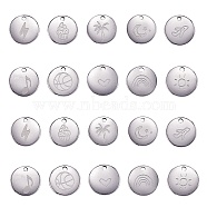 10Pcs 10 Style 304 Stainless Steel Charms, Flat Round, Stainless Steel Color, 11.5x1mm, Hole: 1.5mm, 1pc/style(STAS-CJ0001-231)