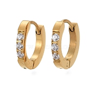304 Stainless Steel Huggie Hoop Earrings, with Clear Cubic Zirconia, Ring, Golden, 12.5x13x2mm, Pin: 1.2mm(EJEW-L252-042G)