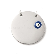 304 Stainless Steel Connector Charms, Flat Round Links with Blue Evil Eye, with Enamel and Jump Rings, Stainless Steel Color, 23x2mm, Hole: 3mm(STAS-M311-16P)