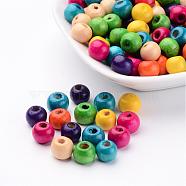 Dyed Natural Wood Beads, Round, Lead Free, Mixed Color, 8x7mm, Hole: 3mm(X-WOOD-Q006-8mm-M-LF)