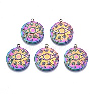Rack Plating Rainbow Color 304 Stainless Steel Pendant Rhinestone Settings, Flat Round with Horse Eye, Fit For 1.0mm Rhinestone, 20x18x2mm, Hole: 1.4mm(STAS-N098-037)