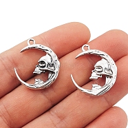 Tibetan Style Alloy Pendant, Moon with Skull, Antique Silver, 27x23mm(PW-WG34048-02)