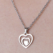 201 Stainless Steel Heart Pendant Necklace, Stainless Steel Color, 17.72 inch(45cm)(NJEW-OY001-02)