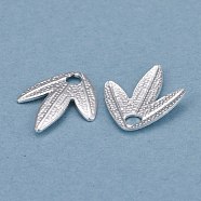 Brass Charms, Leaf, 925 Sterling Silver Plated, 12.5x10.5x1mm, Hole: 1.8mm(KK-Y003-42S)
