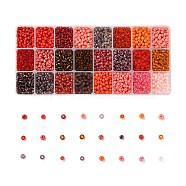 Red Series 600G 24 Colors Glass Seed Beads, Round, Mixed Color, 6/0, 4~5x2.5~4.5mm, Hole: 1.2~1.5mm, 25g/color(SEED-JP0008-02-4mm)