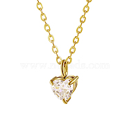Clear Cubic Zirconia Heart Pendant Necklace, (IP) Stainless Steel Jewelry for Women, Real 18K Gold Plated, 17.72 inch(45cm)(XN7409)