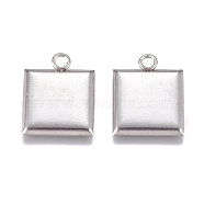304 Stainless Steel Pendants, Square, Stainless Steel Color, 13.5x11x1mm, Hole: 1.8mm(STAS-G227-06P)