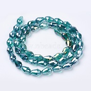 Electroplate Glass Beads Strands, AB Color Plated, Faceted Teardrop, Cyan, 15x10mm, Hole: 1mm, 50pcs/strand, 27.1 inch(X-EGLA-D015-15x10mm-26)