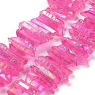 Natural Quartz Crystal Points Beads Strands, Dyed, Nuggets, Deep Pink, 15~30x4~8x4~7mm, Hole: 1mm, 8 inch(G-K181-B10)