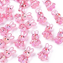 Transparent Acrylic Beads, with Enamel, AB Color Plated, Rabbit, Hot Pink, 25x14.5x11mm, Hole: 2.5mm(MACR-S373-81-Q04)