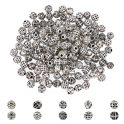 150Pcs 10 Style Zinc Alloy Beads, Hollow Round, Antique Silver, 5.5x6mm, Hole: 1.6mm, 15pcs/style(FIND-DC0003-67)