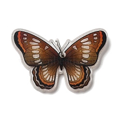Opaque Acrylic Pendants, with Platinum Iron Jump Ring, Butterfly Charms, Saddle Brown, 26.8x35.5x4mm, Hole: 5.2mm(SACR-L004-06B)