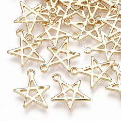 Brass Charms, Star, Real 18K Gold Plated, 13x11x1mm, Hole: 1.2mm(X-KK-S348-296)