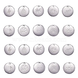 10Pcs 10 Style 304 Stainless Steel Charms, Flat Round, Stainless Steel Color, 11.5x1mm, Hole: 1.5mm, 1pc/style(STAS-CJ0001-231)