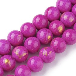 Natural Jade Beads Strands, with Gold Foil, Dyed, Round, Magenta, 4mm, Hole: 1mm, about 92~95pcs/strand ,14.96 inch(38cm)(G-F670-A08-4mm)