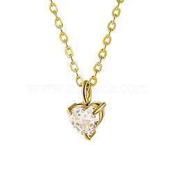 Clear Cubic Zirconia Heart Pendant Necklace, (IP) Stainless Steel Jewelry for Women, Real 18K Gold Plated, 17.72 inch(45cm)(XN7409)