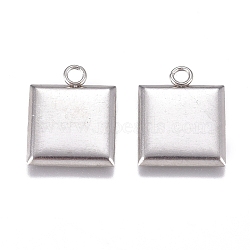 304 Stainless Steel Pendants, Square, Stainless Steel Color, 13.5x11x1mm, Hole: 1.8mm(STAS-G227-06P)