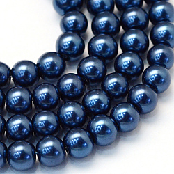 Baking Paint Pearlized Glass Pearl Round Bead Strands, Marine Blue, 10~11mm, Hole: 1.5mm, about 85pcs/strand, 31.4 inch(X-HY-Q003-10mm-15)