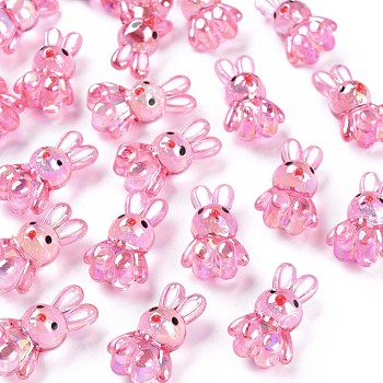 Transparent Acrylic Beads, with Enamel, AB Color Plated, Rabbit, Hot Pink, 25x14.5x11mm, Hole: 2.5mm
