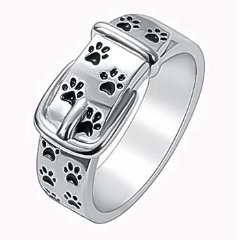Dog Paw Print Pattern Enamel Finger Ring, Brass Buckle Shape Ring for Women, Platinum, US Size 7(17.3mm)
