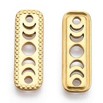 Ion Plating(IP) 304 Stainless Steel Connector Charms, Rectangle Links with Hollow Moon Phase, Nickel Free, Real 18K Gold Plated, 20.5x7x1.5mm, Hole: 1.6mm