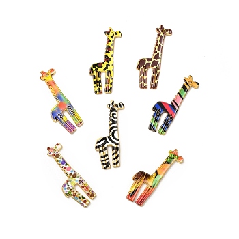 Alloy Pendants,  Cadmium Free & Nickel Free & Lead Free, Giraffe, Mixed Color, 33x17x1.5mm, Hole: 1.2mm