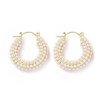 ABS Plastic Imitation Pearl Beaded Ring Hoop Earrings, Brass Jewelry for Women, Golden, 26.5x5.5x25mm, Pin: 0.8mm