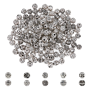 150Pcs 10 Style Zinc Alloy Beads, Hollow Round, Antique Silver, 5.5x6mm, Hole: 1.6mm, 15pcs/style