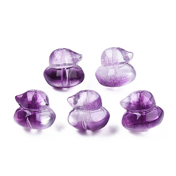 Transparent Spray Painted Glass Beads, Duck, Purple, 11.5x12x10.5mm, Hole: 1mm