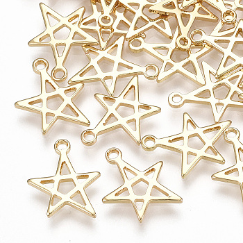 Brass Charms, Star, Real 18K Gold Plated, 13x11x1mm, Hole: 1.2mm