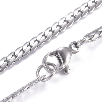 Men's 304 Stainless Steel Cuban Link Chain Necklaces, with Lobster Claw Clasps, Stainless Steel Color, 20 inch(51cm)