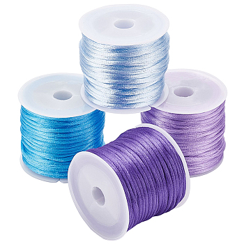 Elite 4 Rolls 4 Colors Nylon Rattail Satin Cord, Beading String, for Chinese Knotting, Jewelry Making, Mixed Color, 2mm, about 10.93 yards(10m)/roll, 1roll/color
