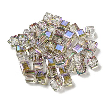 Electroplate Glass Beads, Faceted, Cube, Clear, 5.5x5.5x5.5mm, Hole: 1.5mm, 100pcs/bag