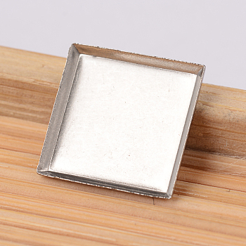Square 304 Stainless Steel Plain Edge Bezel Cups, Cabochon Settings, Stainless Steel Color, 11x11x1.5mm, Tray: 10x10mm