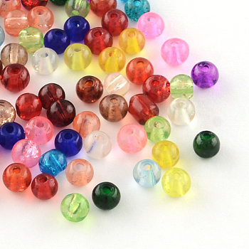 Transparent Crackle Glass Beads, Round, Mixed Color, 4~4.5x4mm, Hole: 1mm, about 100pcs/bag