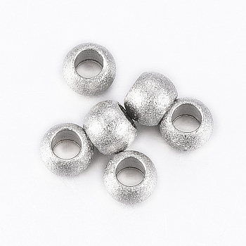 202 Stainless Steel Textured Beads, Rondelle, Stainless Steel Color, 4x3mm, Hole: 2mm