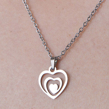 201 Stainless Steel Heart Pendant Necklace, Stainless Steel Color, 17.72 inch(45cm)
