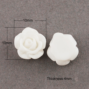 Resin Cabochons, Flower, White, 10x10x4mm