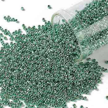 TOHO Round Seed Beads, Japanese Seed Beads, (PF561) PermaFinish Teal Aqua Metallic, 15/0, 1.5mm, Hole: 0.6mm, about 3000pcs/10g