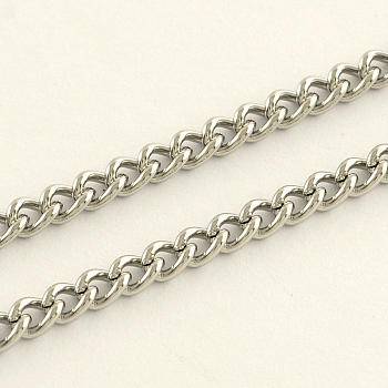 304 Stainless Steel Curb Chains, with Spool, Unwelded, Stainless Steel Color, 4.5x3.5x1mm, about 82.02 Feet(25m)/roll