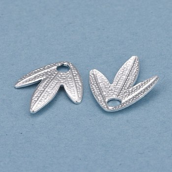 Brass Charms, Leaf, 925 Sterling Silver Plated, 12.5x10.5x1mm, Hole: 1.8mm