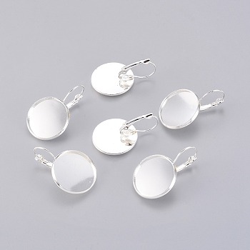 Brass Leverback Earring Settings, Lead Free & Nickel Free, Silver Color Plated, Tray: 20mm, 32mm