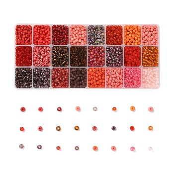 Red Series 600G 24 Colors Glass Seed Beads, Round, Mixed Color, 6/0, 4~5x2.5~4.5mm, Hole: 1.2~1.5mm, 25g/color