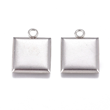 304 Stainless Steel Pendants, Square, Stainless Steel Color, 13.5x11x1mm, Hole: 1.8mm
