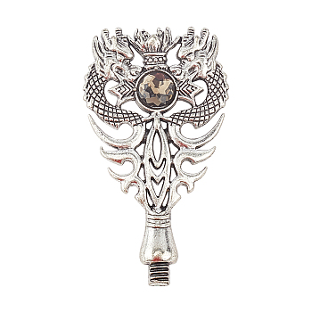 Alloy Handle, For Wax Seal Stamp Making, with Rhinestone, Dragon, Cadmium Free & Lead Free, Antique Silver, 64x36x9.5mm