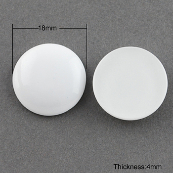 Painted Glass Cabochons, Half Round/Dome, White, 18mm, 5mm(Range: 4.5~5.5mm) thick