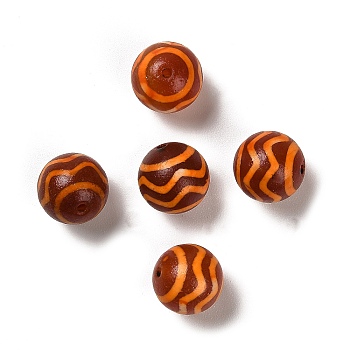 Tibetan Style dZi Beads, Natural Agate Beads, Dyed & Heated, Round, Dark Red, Wave Pattern, 14~14.5mm, Hole: 1.6mm