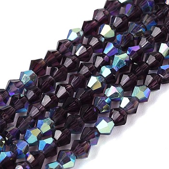 AB Color Plated Transparent Glass Beads Strands, Bicone, Faceted, Half Plated, Indigo, 2.5x3mm, Hole: 0.7mm, about 148~149pcs/strand, 15.35~15.55''(39~39.5cm)